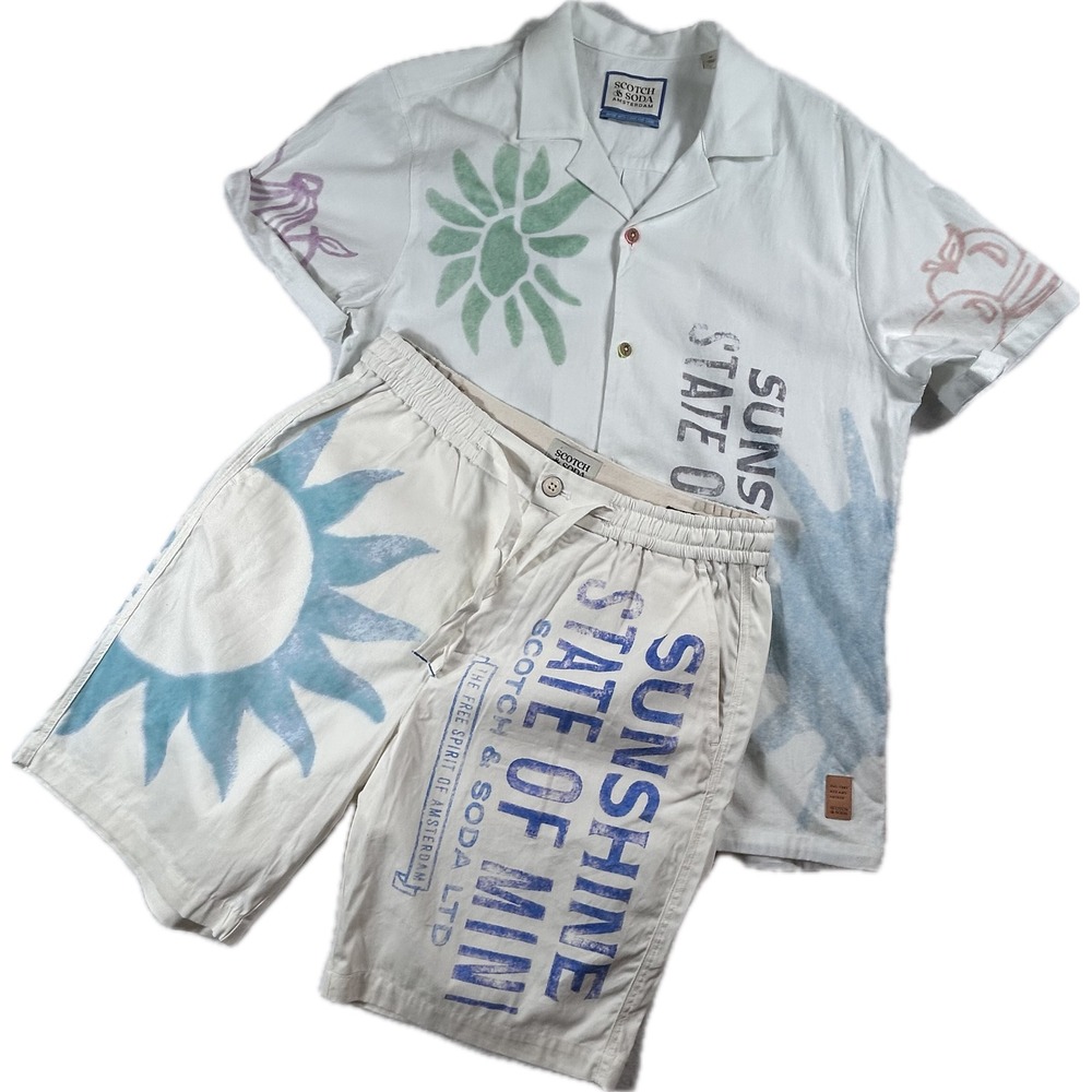 Scotch & Soda Mens Sunshine State of Mind Shirt and Shorts Set White Medium